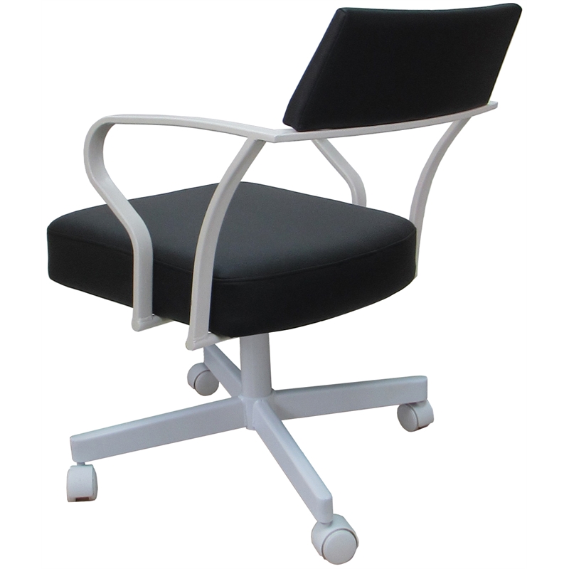 Carolina Swivel Tilt Metal Dining Caster Chair - Black Vinyl - White Frame