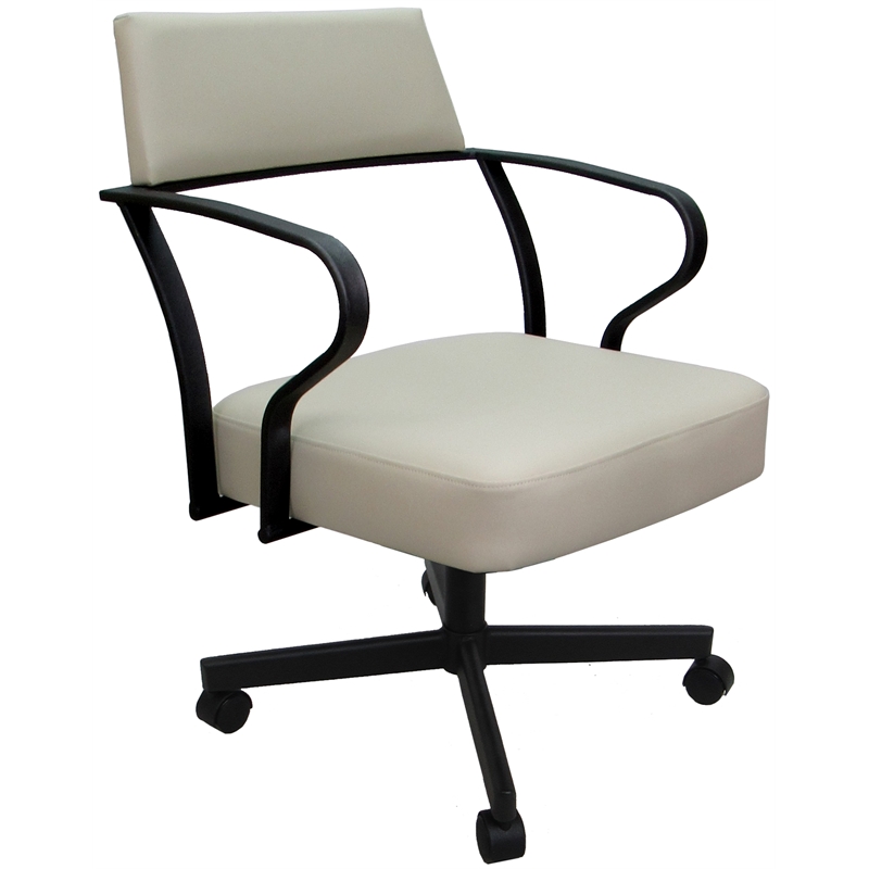 Carolina Swivel Tilt Metal Dining Caster Chair - Ocean Beige Vinyl - Black