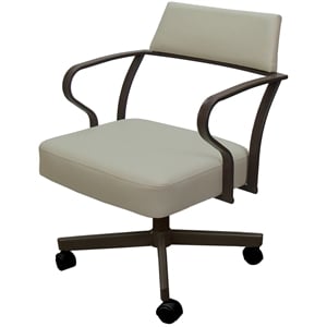 carolina swivel tilt metal dining caster chair - ocean beige vinyl - brown