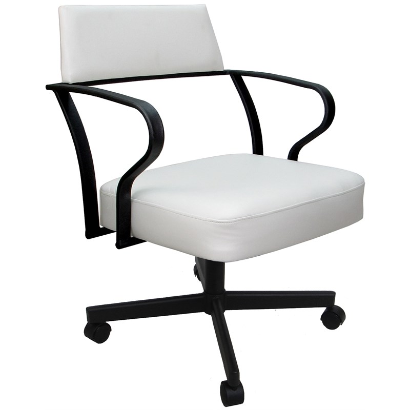 Carolina Swivel Tilt Metal Dining Caster Chair - White Vinyl - Black Frame
