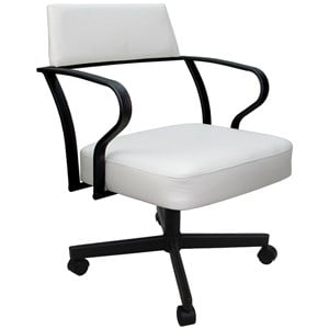Carolina Swivel Tilt Metal Dining Caster Chair - White Vinyl - Black Frame