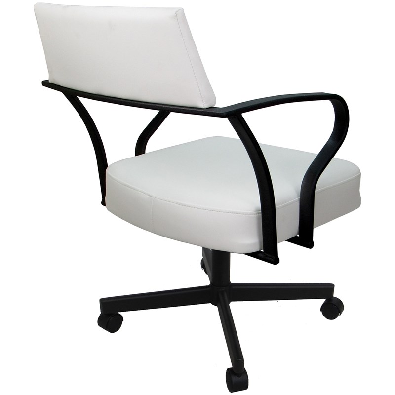 Carolina Swivel Tilt Metal Dining Caster Chair - White Vinyl - Black Frame