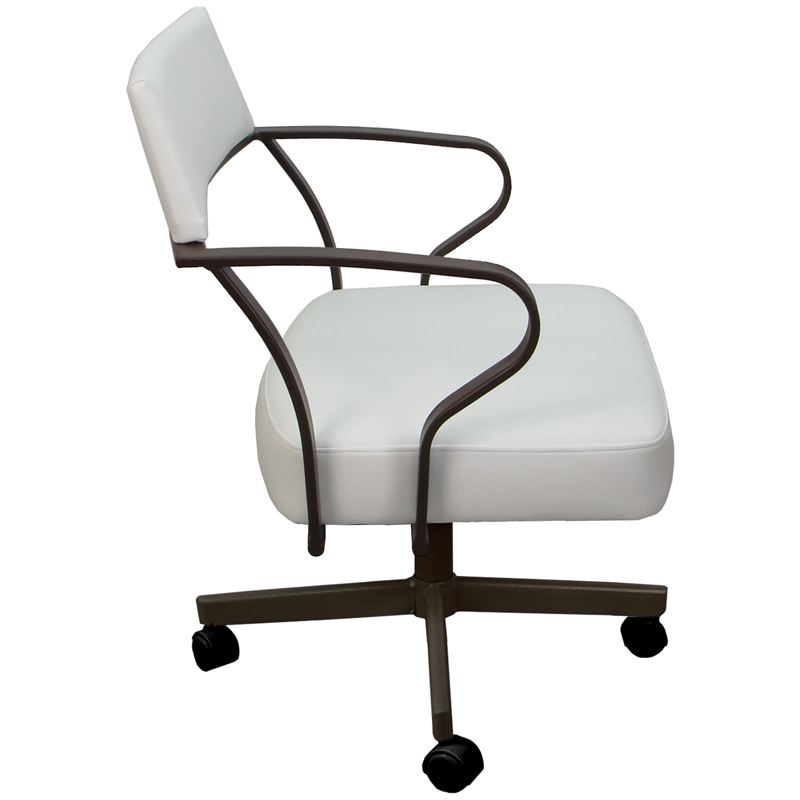 Carolina Swivel Tilt Metal Dining Caster Chair - White Vinyl - Brown Frame