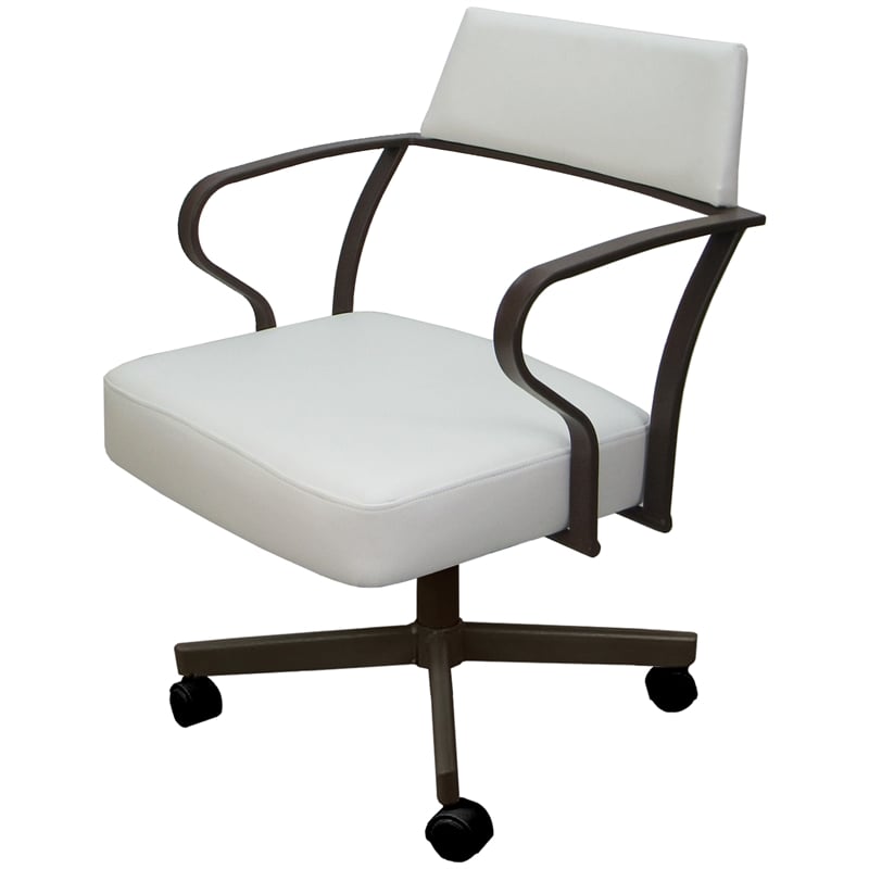 Carolina Swivel Tilt Metal Dining Caster Chair - White Vinyl - Brown Frame