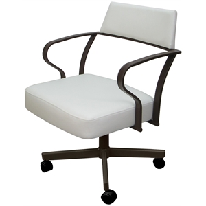 Carolina Swivel Tilt Metal Dining Caster Chair - White Vinyl - Brown Frame