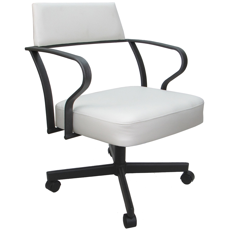Carolina Swivel Tilt Metal Dining Caster Chair - White Vinyl - Gray Frame