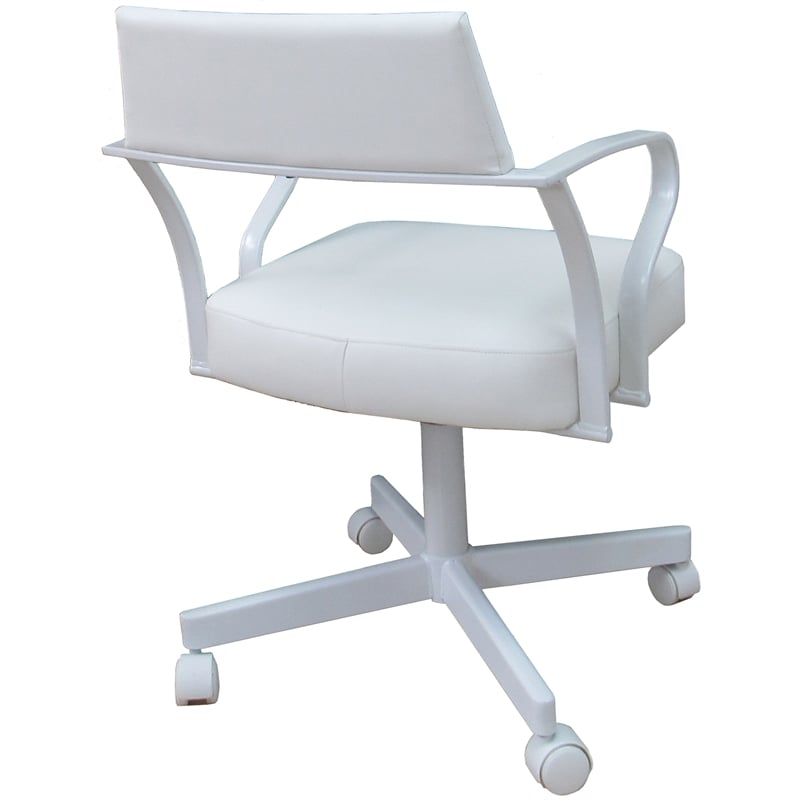Carolina Swivel Tilt Metal Dining Caster Chair - White Vinyl - White Frame