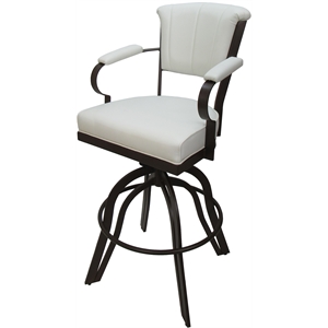 Miami Counter Height 26&quot Swivel Tilt Metal Bar Stool - White Vinyl - Brown Frame