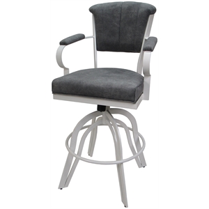 Miami Counter Height 26&quot Swivel Tilt Metal Bar Stool-Charcoal Fabric-White Frame