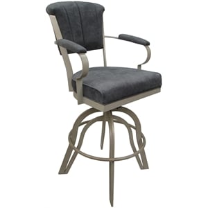 Miami Bar Height 30&quotSwivel Tilt Metal Bar Stool-Charcoal Gray Fabric-Beige Frame