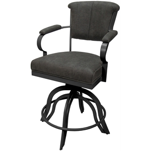Miami Bar Height 30&quot Swivel Tilt Metal Bar Stool-Charcoal Gray Fabric-Gray Frame