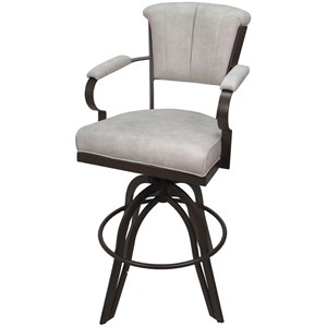 Miami Bar Height 30&quot Swivel Tilt Metal Bar Stool -Smoke Beige Fabric-Brown Frame
