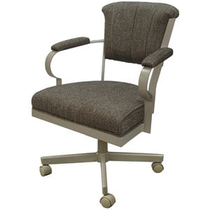 Miami Swivel Tilt Metal Caster Chair - Coffee Brown Fabric - Beige Frame