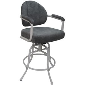 Swivel Tilt Metal Bar Stool 30&quot - M-70 - Charcoal Fabric - White Frame