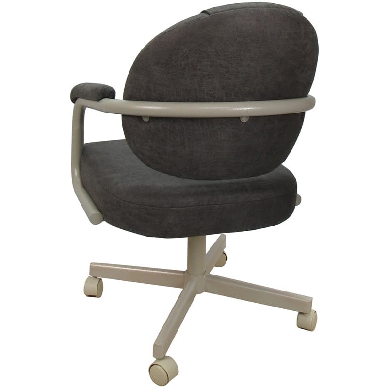 Swivel Metal Dining Caster Chair- M-70 - Dark Gray Fabric - Beige Frame