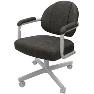 Swivel Metal Dining Caster Chair- M-70 - Dark Gray Fabric - White Frame