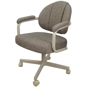 Swivel Metal Dining Caster Chair- M-70 - Brown Fabric - Beige Metal