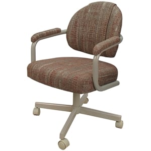 Swivel Metal Dining Caster Chair- M-70 - Red Fabric - Beige Metal