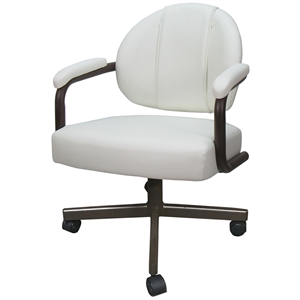 Swivel Metal Dining Caster Chair- M-70 - White Vinyl - Brown Metal