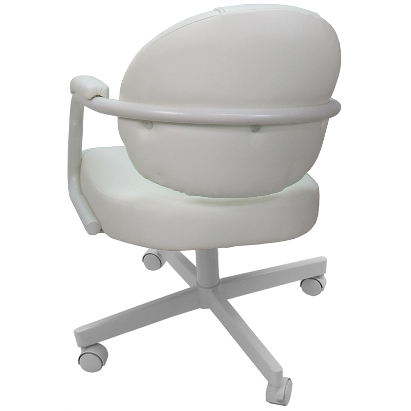 Swivel Metal Dining Caster Chair- M-70 - White Vinyl - White Metal