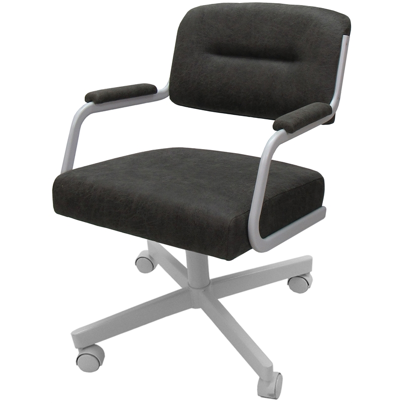 Swivel Metal Dining Caster Chair- M-110 - Dark Gray Fabric - White Frame