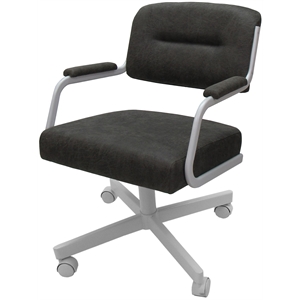 Swivel Metal Dining Caster Chair- M-110 - Dark Gray Fabric - White Frame