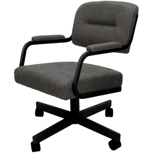 Swivel Metal Dining Caster Chair- M-110 - Dark Gray Fabric - Black Frame