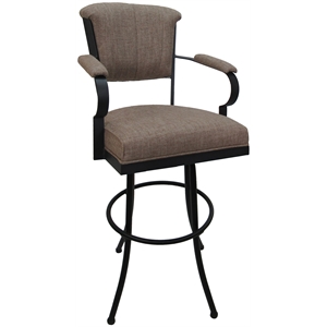 Miami - Extra Tall 34&quot Metal Bar Stools - Basin Beige Fabric - Black Frame