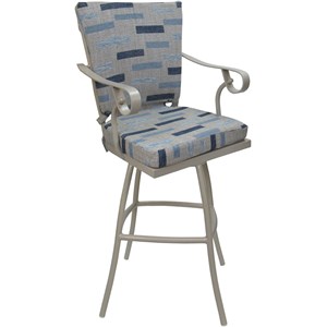Outdoor/Indoor Counter Bar Stool 26&quot Jamey - B-W Blue Beige Fabric - Beige