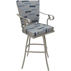 Outdoor/Indoor Extra Tall Bar Stool 34&quot Jamey - B-W Blue Beige Fabric - Beige