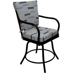 Outdoor/Indoor Patio Dining Chair - Ofir - B-W Blue Beige Fabric - Black Frame