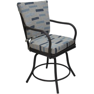 Outdoor/Indoor Patio Dining Chair - Ofir - B-W Blue Beige Fabric  - Gray Frame