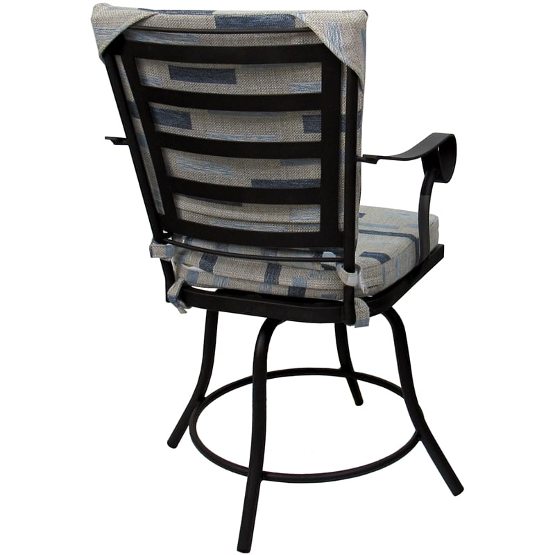 Outdoor/Indoor Patio Dining Chair - Jamey - B-W Blue Beige Fabric  - Black Frame