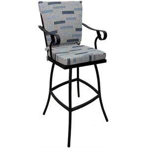 Outdoor/Indoor Extra Tall Bar Stool 34&quot Jamey -B-W Blue Beige Fabric-Black Frame