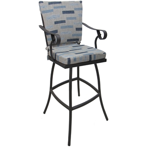 Outdoor/Indoor Bar Stool 30&quot Jamey - B-W Blue Beige Fabric  - Gray Frame