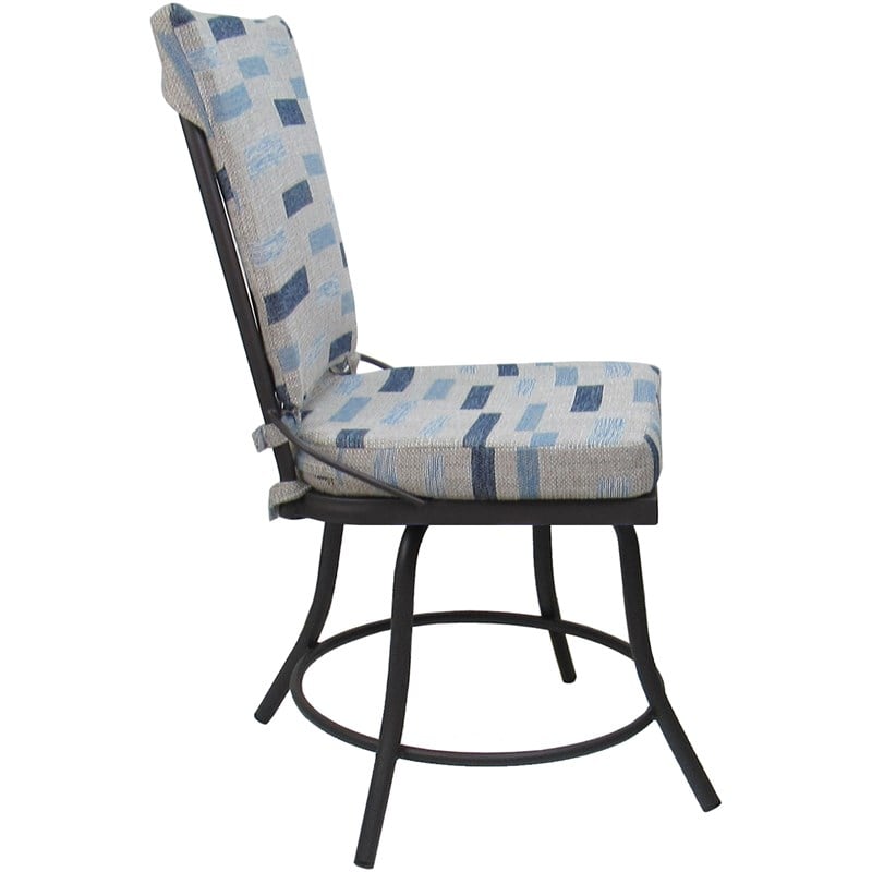 Outdoor/Indoor Patio Dining Chair - Jamey - Blue Beige Fabric - Gray Frame