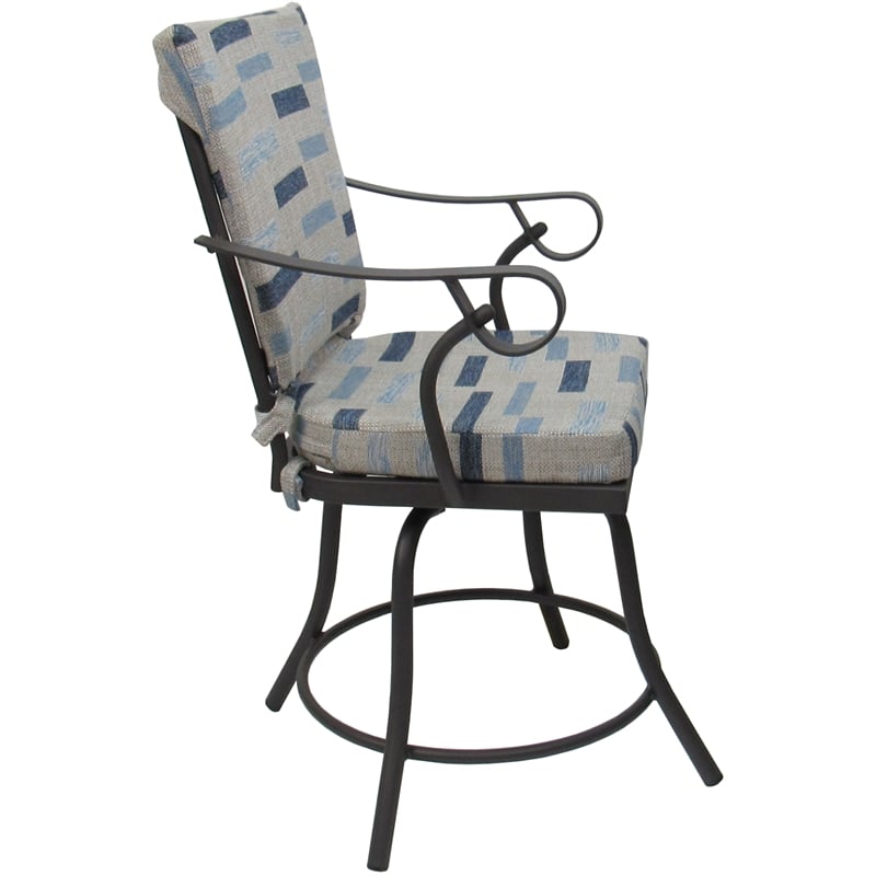 Outdoor/Indoor Patio Dining Set - Jamey - B-W Blue Beige Fabric  - Gray