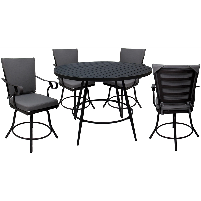 Outdoor/Indoor Patio Dining Set - Jamey - Dark Gray Linen Fabric - Black