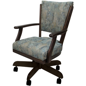 Classic Caster Solid Wood Dining Chair - Poet Sky Blue Fabric - Brown