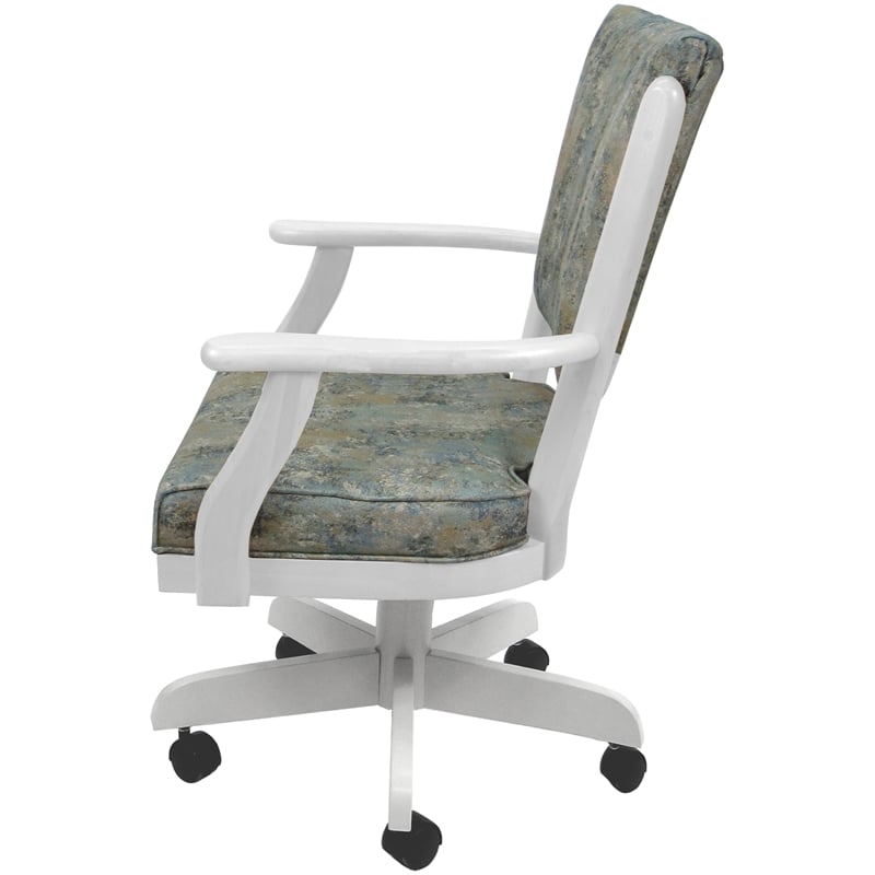 Classic Caster Solid Wood Dining Chair - Poet Sky Blue Fabric - White