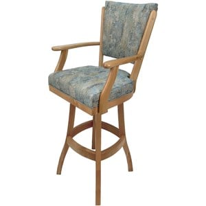 Classic 30&quot Solid Wood Swivel Bar Stool - Poet Sky Blue Fabric - Natural