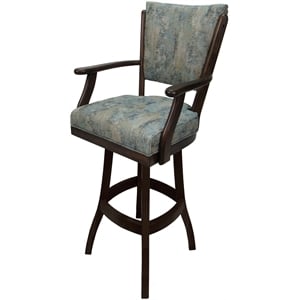 Classic Extra Tall 34&quot Wood Swivel Bar Stool - Poet Sky Blue Fabric - Brown