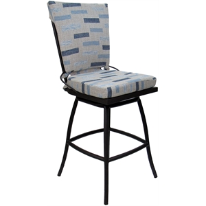 Outdoor or Indoor Counter 26&quot Bar Stool Jamey Armless- Blue Beige Fabric - Black