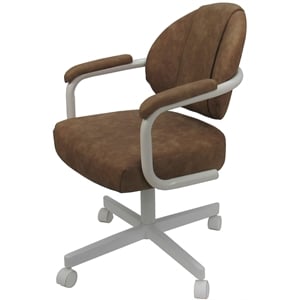 Swivel Metal Dining Caster Chair- M-70 - Pecan Brown Vinyl - White
