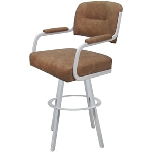 Swivel Metal Extra Tall Stool 34&quot Seat - M-110 WB - Pecan Brown Vinyl - White