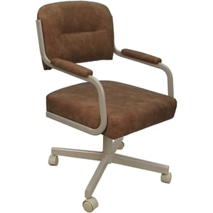 Swivel Metal Dining Caster Chair- M-110 - Pecan Brown Vinyl - Beige