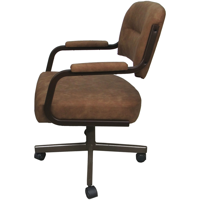 Swivel Metal Dining Caster Chair- M-110 - Pecan Brown Vinyl - Brown