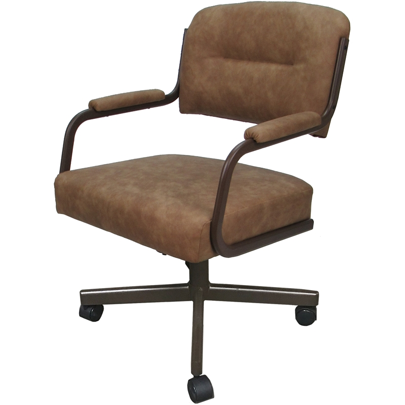 Swivel Metal Dining Caster Chair- M-110 - Pecan Brown Vinyl - Brown