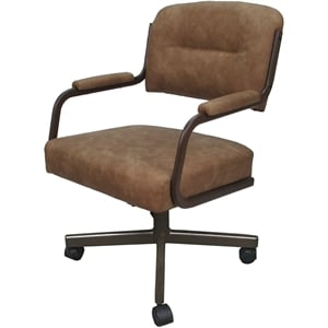 Swivel Metal Dining Caster Chair- M-110 - Pecan Brown Vinyl - Brown