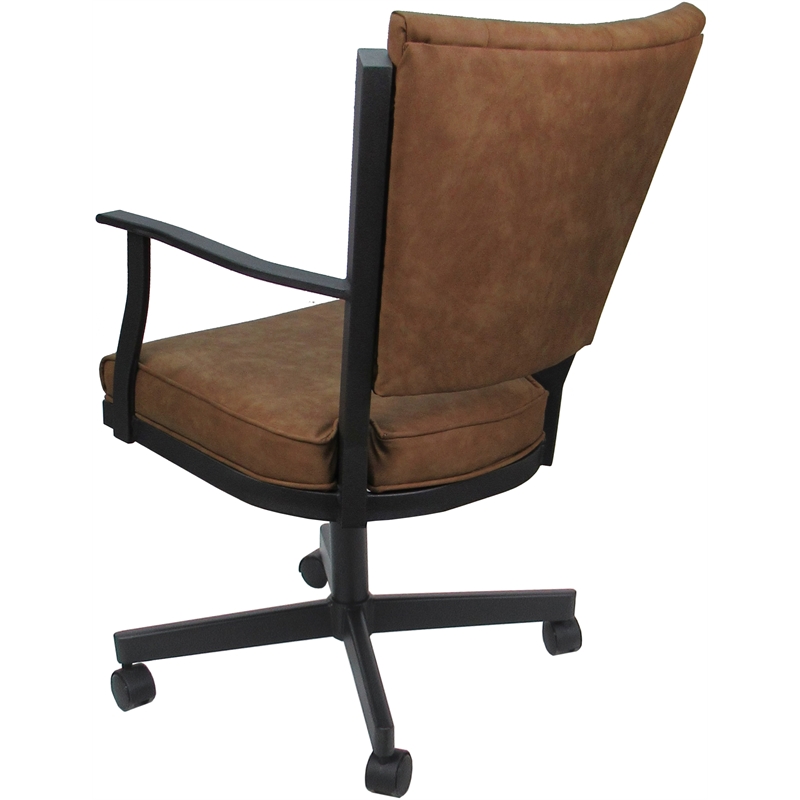 Montana Swivel Metal Dining Caster Chair - Pecan Brown Vinyl - Gray